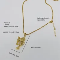 Copper 18K Gold Plated Inlay Cattle Lion Jaguar Zircon Pendant Necklace main image 2