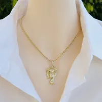 Copper 18K Gold Plated Inlay Cattle Lion Jaguar Zircon Pendant Necklace main image 3