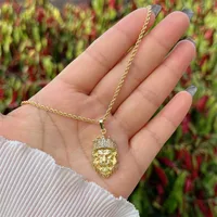 Copper 18K Gold Plated Inlay Cattle Lion Jaguar Zircon Pendant Necklace main image 4