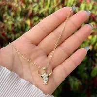 Copper 18K Gold Plated Inlay Cattle Lion Jaguar Zircon Pendant Necklace main image 5