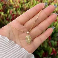 Copper 18K Gold Plated Inlay Cattle Lion Jaguar Zircon Pendant Necklace main image 10