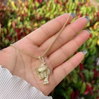 Copper 18K Gold Plated Inlay Cattle Lion Jaguar Zircon Pendant Necklace main image 9