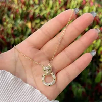Copper 18K Gold Plated Inlay Cattle Lion Jaguar Zircon Pendant Necklace main image 7