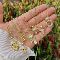 Copper 18K Gold Plated Inlay Cattle Lion Jaguar Zircon Pendant Necklace main image video