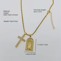 Copper 18K Gold Plated Inlay Portrait Cross Zircon Pendant Necklace main image 2