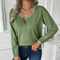 Casual Zipper Color Block Edge Knitted Sweater Round Neck Overhead Long Sleeve Women's Regular Fit Pure Color New Style main image 3