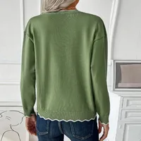 Casual Zipper Color Block Edge Knitted Sweater Round Neck Overhead Long Sleeve Women's Regular Fit Pure Color New Style main image 2