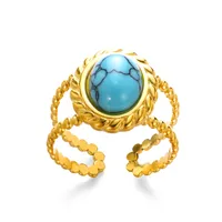 Retro Devil's Eye Heart Shape 304 Stainless Steel Plating Turquoise Women's Open Rings sku image 6