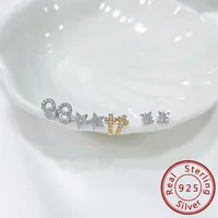 1 Pair 14K Gold Plated White Gold Plated 925 Sterling Silver Zircon Cross Star Ear Studs main image 1