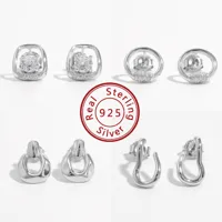 1 Pair White Gold Plated 925 Sterling Silver Zircon Semicircle Ear Studs main image 1