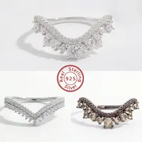Sterling Silver White Gold Plated Simple Style Shiny Inlay V Shape Zircon Rings main image 1