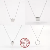 925 Sterling Silver Water Plating Zircon Plating Inlay Round Square Pendant Necklace main image 1