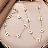Wholesale Jewelry Casual Simple Style Flower 304 Stainless Steel Plastic 18K Gold Plated Plating Bracelets Necklace main image 1