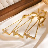 Wholesale Jewelry IG Style Cross Copper Zircon 18K Gold Plated Inlay Bracelets main image 7