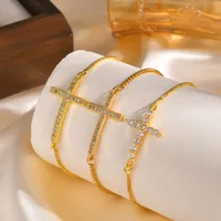 Wholesale Jewelry IG Style Cross Copper Zircon 18K Gold Plated Inlay Bracelets main image 3