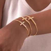Wholesale Jewelry IG Style Cross Copper Zircon 18K Gold Plated Inlay Bracelets main image 1