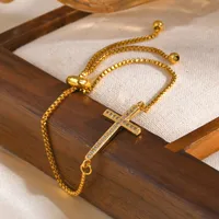 Wholesale Jewelry IG Style Cross Copper Zircon 18K Gold Plated Inlay Bracelets main image 8
