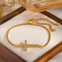 Wholesale Jewelry IG Style Cross Copper Zircon 18K Gold Plated Inlay Bracelets main image 9
