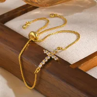 Wholesale Jewelry IG Style Cross Copper Zircon 18K Gold Plated Inlay Bracelets main image 10