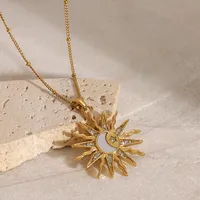 Wholesale Jewelry Simple Style Classic Style Sun Star Moon 304 Stainless Steel Shell Zircon 18K Gold Plated Inlay Pendant Necklace main image 3