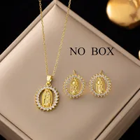 Vintage Style Oval 316 Stainless Steel  Women's Earrings Necklace Jewelry Set sku image 1
