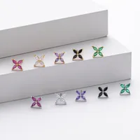 1 Pair 925 Sterling Silver Zircon Flower Ear Studs main image video