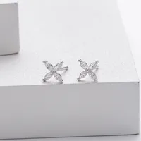 1 Pair 925 Sterling Silver Zircon Flower Ear Studs main image 5