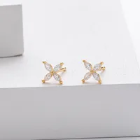 1 Pair 925 Sterling Silver Zircon Flower Ear Studs main image 4