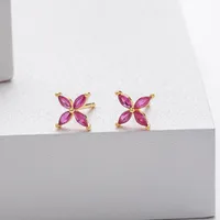 1 Pair 925 Sterling Silver Zircon Flower Ear Studs main image 6