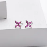 1 Pair 925 Sterling Silver Zircon Flower Ear Studs main image 7