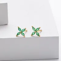 1 Pair 925 Sterling Silver Zircon Flower Ear Studs main image 9