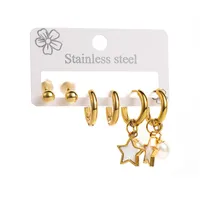3 Pairs Simple Style Star Heart Shape Butterfly Plating Inlay 304 Stainless Steel Pearl 18K Gold Plated Drop Earrings Earrings Ear Studs sku image 6