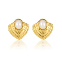 1 Pair Elegant Retro Commute Geometric Oil Pressure 304 Stainless Steel 18K Gold Plated Ear Studs main image 4