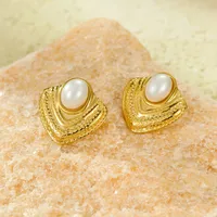 1 Pair Elegant Retro Commute Geometric Oil Pressure 304 Stainless Steel 18K Gold Plated Ear Studs main image 5
