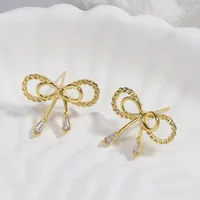 1 Pair Sweet Simple Style Bow Knot Copper Gold Plated Ear Studs main image 3
