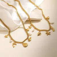 Wholesale Jewelry Retro Vacation Beach Dolphin Hippocampus Shell 304 Stainless Steel Multi Charms Necklace main image 1
