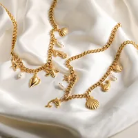 Wholesale Jewelry Retro Vacation Beach Dolphin Hippocampus Shell 304 Stainless Steel Multi Charms Necklace main image 3