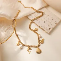 Wholesale Jewelry Retro Vacation Beach Dolphin Hippocampus Shell 304 Stainless Steel Multi Charms Necklace main image 4