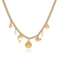 Wholesale Jewelry Retro Vacation Beach Dolphin Hippocampus Shell 304 Stainless Steel Multi Charms Necklace sku image 1