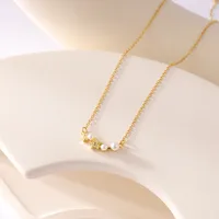 Wholesale Jewelry IG Style Star 304 Stainless Steel Artificial Pearls Moissanite 18K Gold Plated Inlay Necklace main image 2