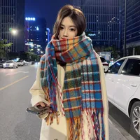 Brown Striped Scarf Women's Autumn And Winter Korean-style Trendy   Winter Warm Imitation Cashmere Windproof Scarf For Students sku image 5