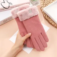 Wholesale And Retail German Velvet Gloves Korean Version Of Wool Mouth Thickened Warm Gloves Outdoor Riding Ladies Plus Velvet Gloves Wool Mouth sku image 1