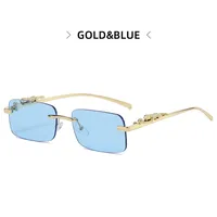 Cheetah Decoration Sunglasses  New Frameless Square Retro Leopard Metal Sunglasses sku image 1