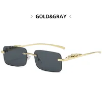 Cheetah Decoration Sunglasses  New Frameless Square Retro Leopard Metal Sunglasses sku image 3