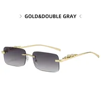 Cheetah Decoration Sunglasses  New Frameless Square Retro Leopard Metal Sunglasses sku image 4