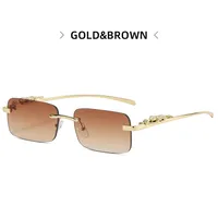 Cheetah Decoration Sunglasses  New Frameless Square Retro Leopard Metal Sunglasses sku image 5