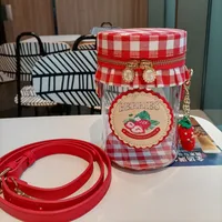 Women's Pu Leather Plaid Strawberry Cute Sewing Thread Cylindrical Zipper Crossbody Bag main image 1