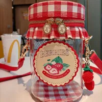 Women's Pu Leather Plaid Strawberry Cute Sewing Thread Cylindrical Zipper Crossbody Bag main image 2