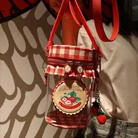 Women's Pu Leather Plaid Strawberry Cute Sewing Thread Cylindrical Zipper Crossbody Bag main image 4