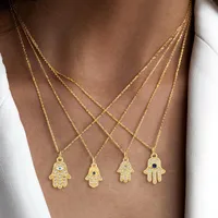 Elegant Simple Style Hand Of Fatima 201 Stainless Steel Copper Inlay Zircon Women's Pendant Necklace main image 1